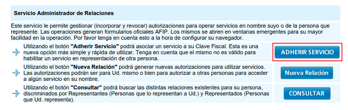 Adherir servicio