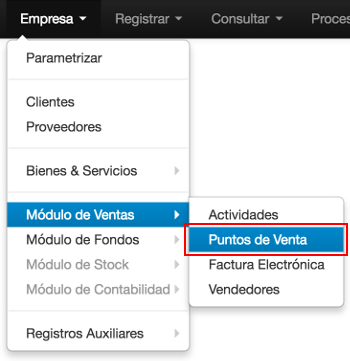 Menú puntos de venta
